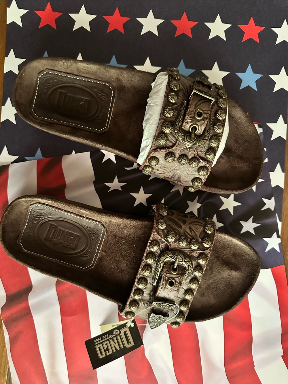 dingo Bronze Embossed Stud Slide Sandals